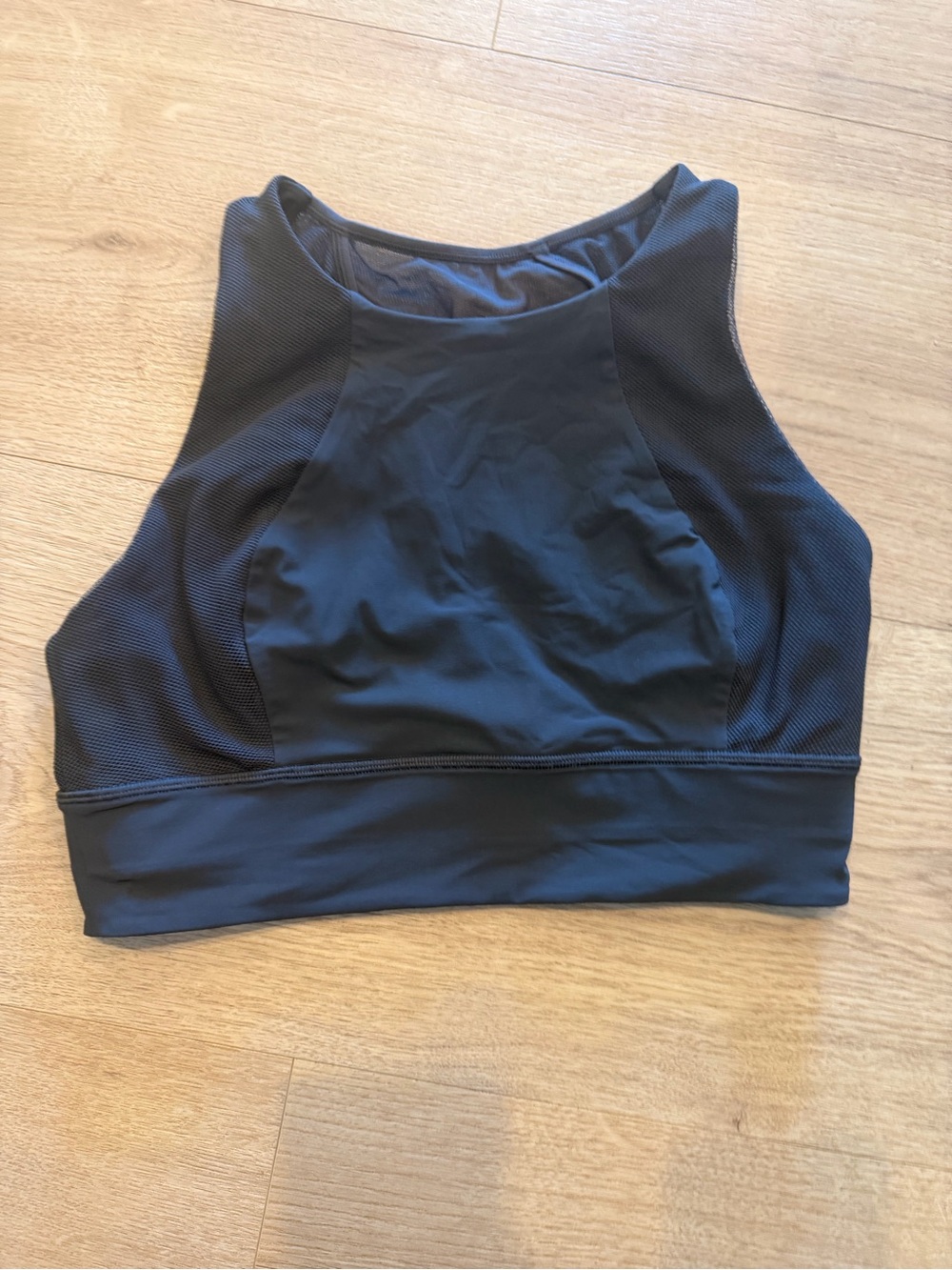 Lululemon High Neck Sports Bra Size 10 Charcoal Grey Mesh Detail Medium Support